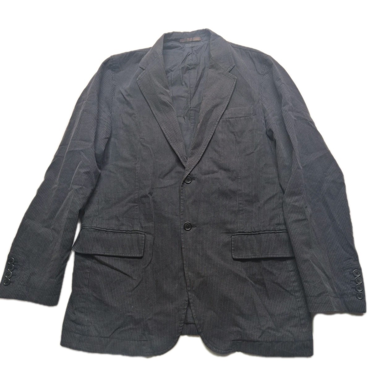 Next Suit Blazer Mens Grey Striped Collared Long Sleeved Cotton/Acetate Size 42