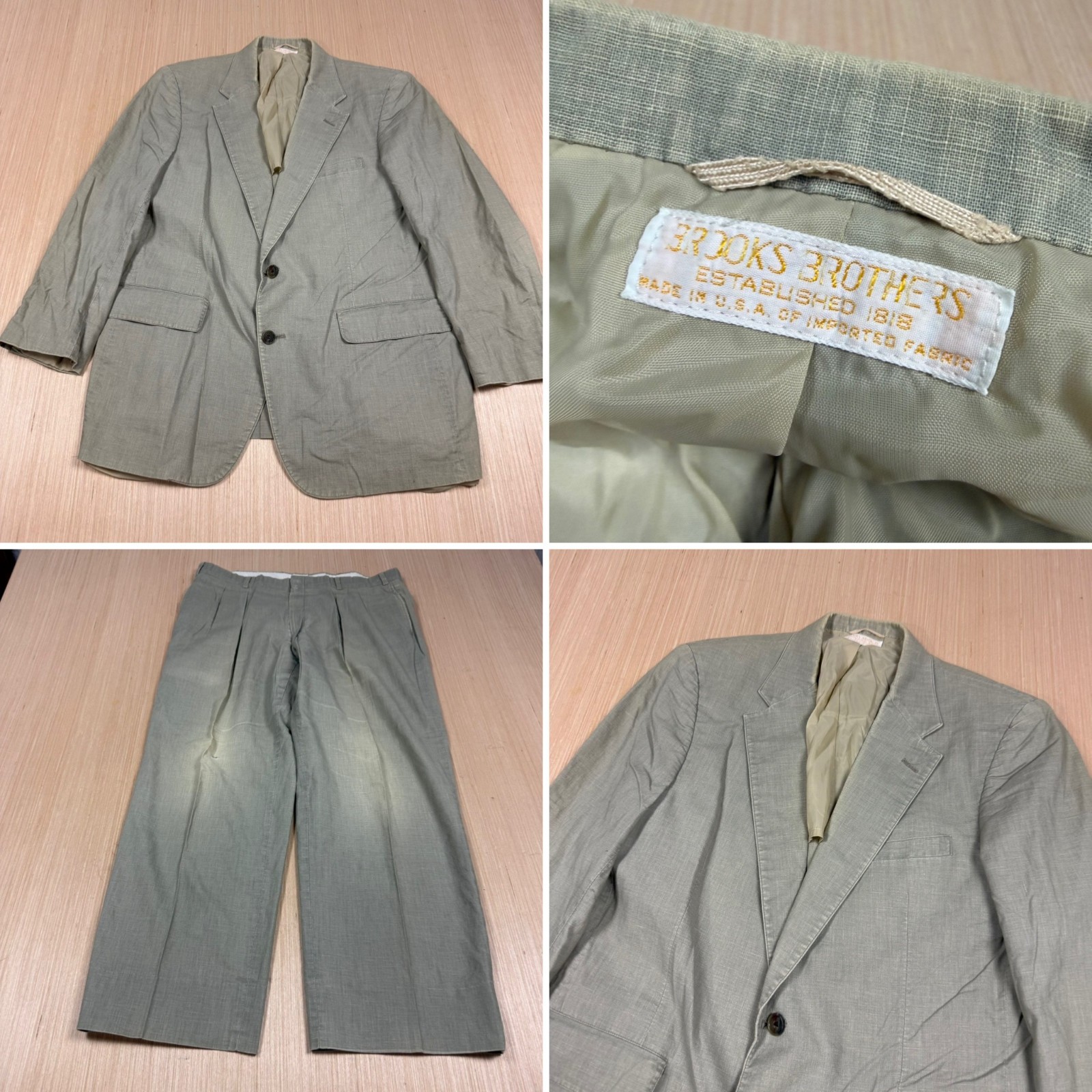 Vintage 90s Brooks Brothers Suit Hopsack Distressed Blazer Jacket 42 Pants 36×28