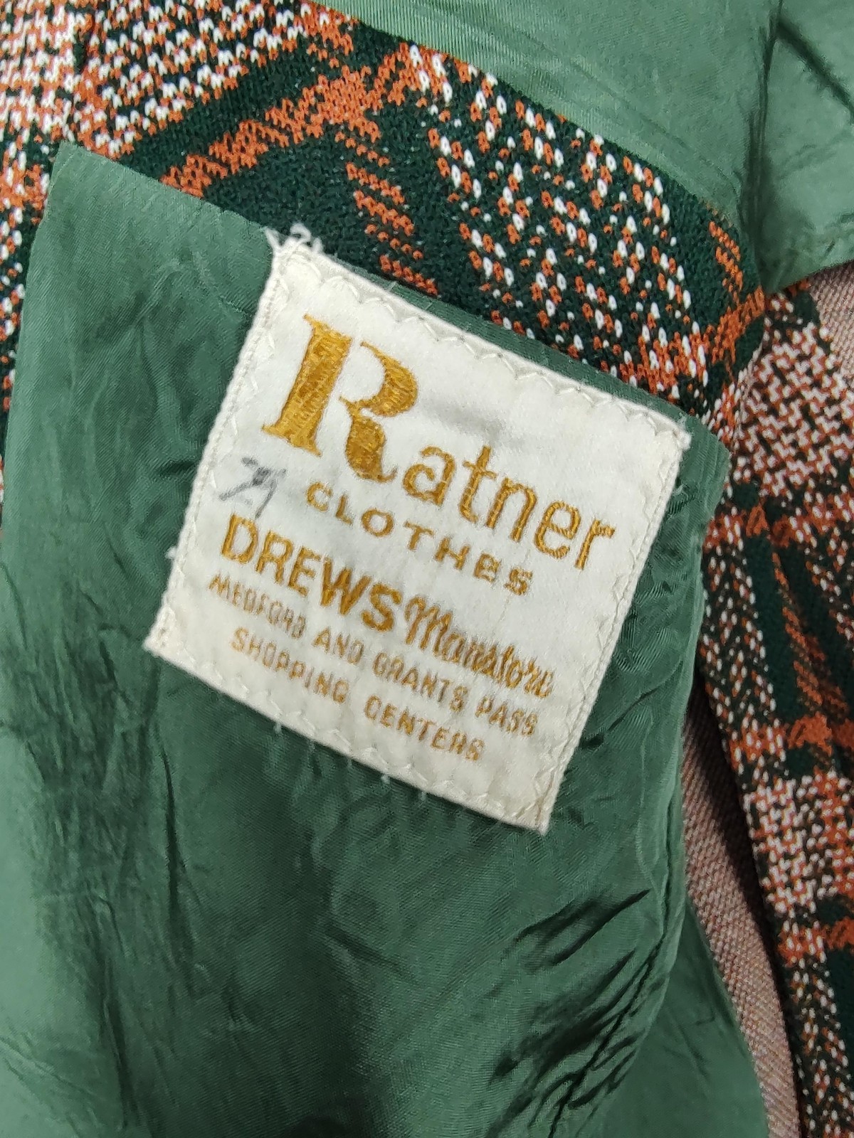 Vintage Ratner Clothes Blazer Mens 40 Green Plaid Polyester Sport Coat Retro 70s