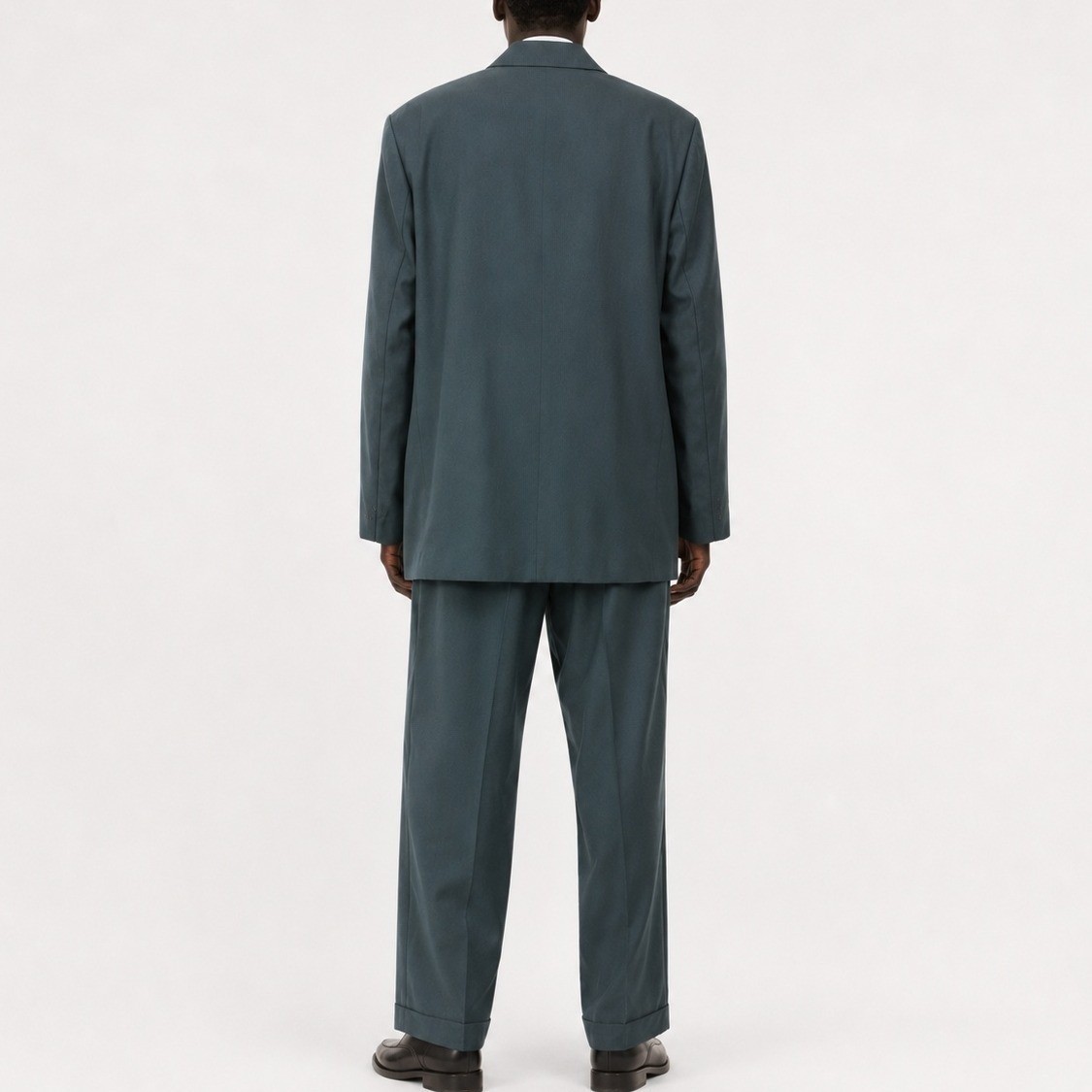 90s Vintage Double Breasted Suit Men 42R Cotton Sateen Teal Green Pleated Pants