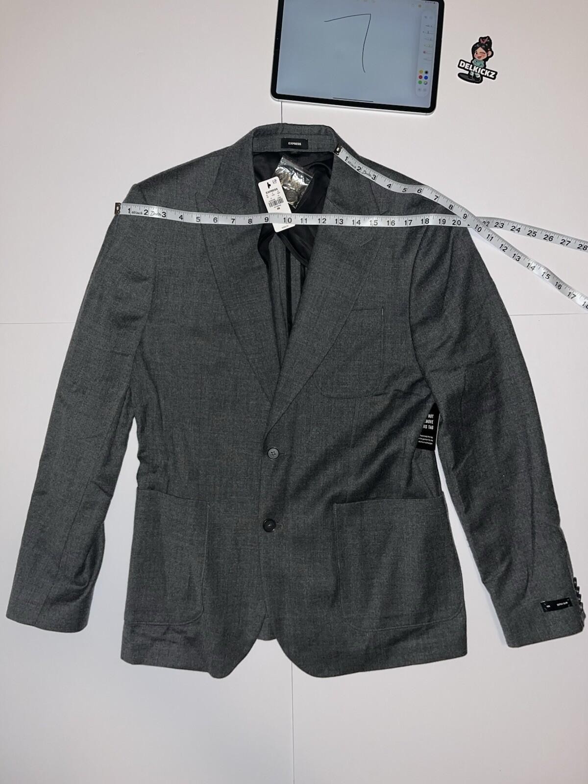 New Express Extra Slim Gray Wool-Blend Flannel Suit Jacket 40R *Retail $298*
