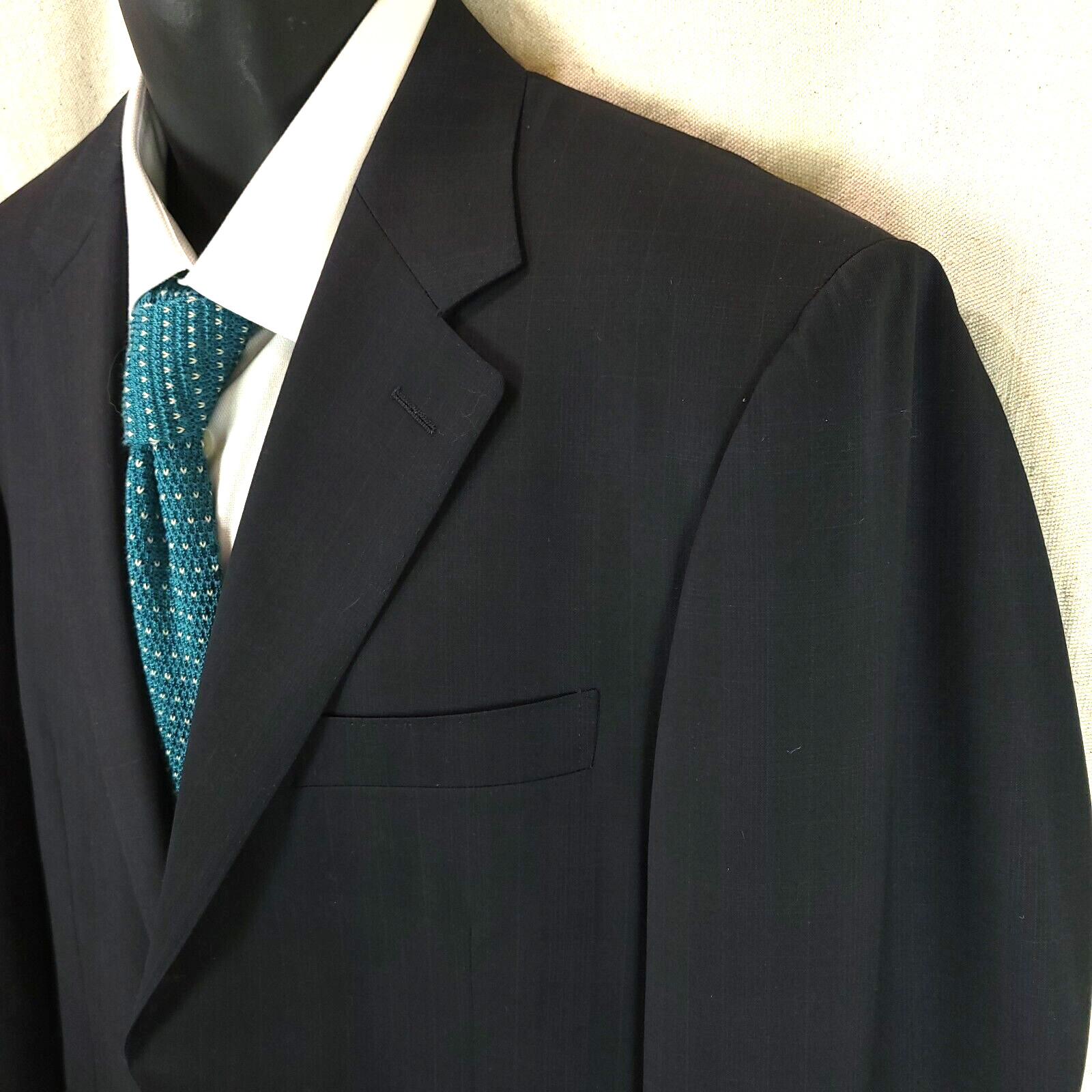 Canali Brown Label Navy Blue Subtle Plaid Wool Sport Coat Size 54L Euro 44L US