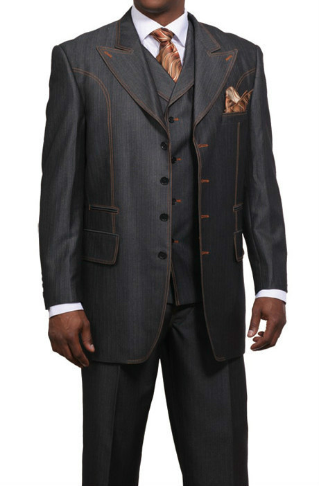 Men’s Fashionable Denim Look Wool Feel Suit with Collared Vest Black/Navy 38~60