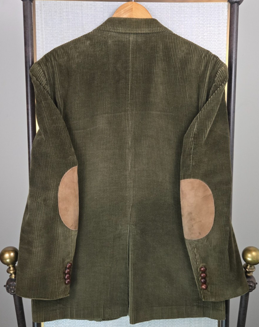 LANDS END VTG Mens Corduroy Sporting Jacket Size 42 Elbow Patch Made in USA Drab