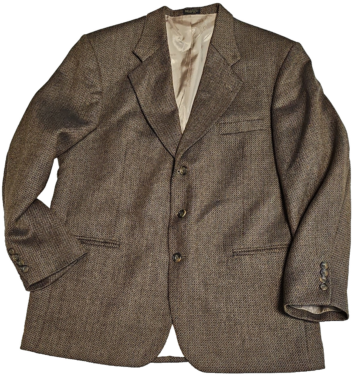VTG Oscar de la Renta Mens 44R Brown Houndstooth Wool Sport Coat Blazer Columbia