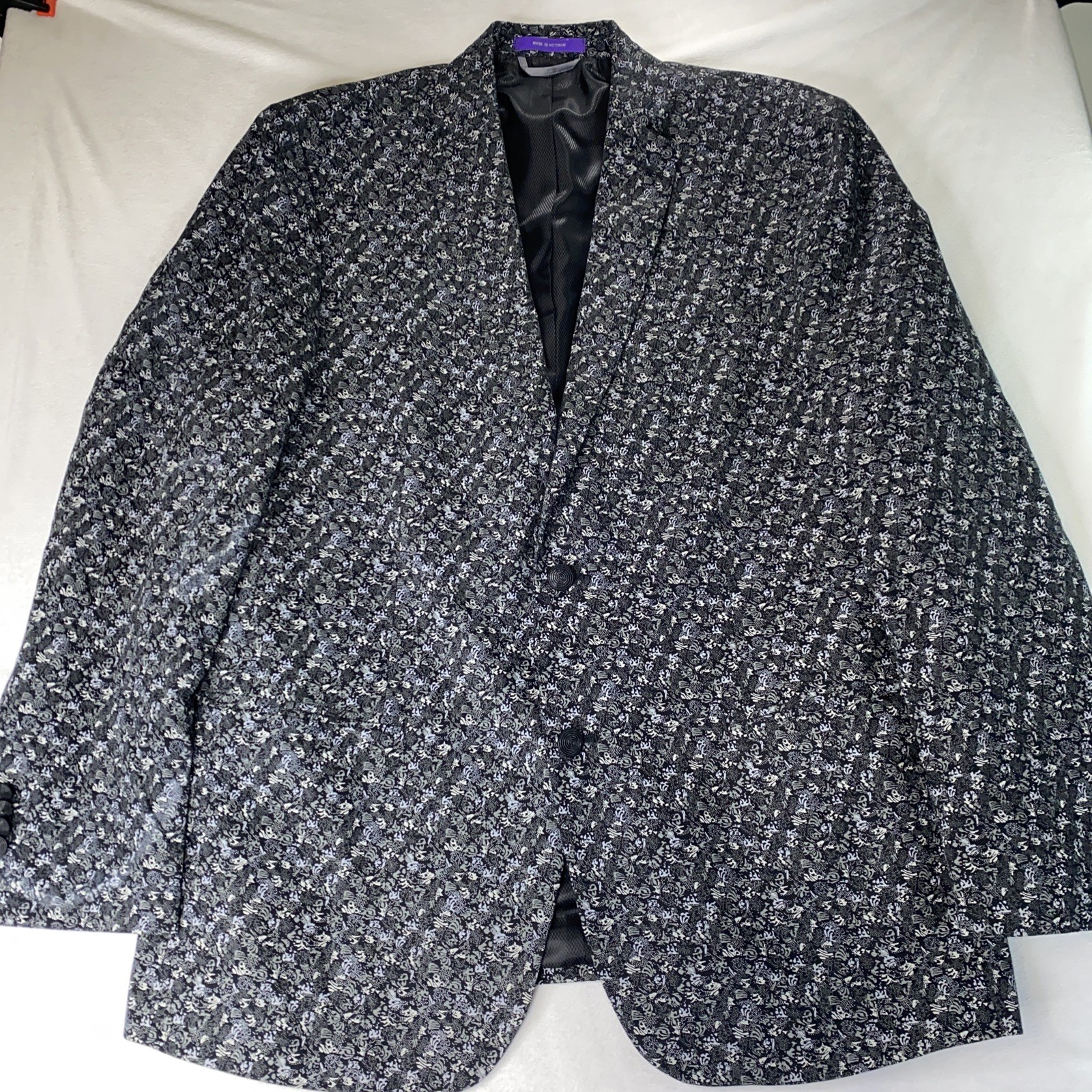 Tallia Sport Blazer Cotton Mens Large Black Artsy Micro Abstract Floral Jacquard