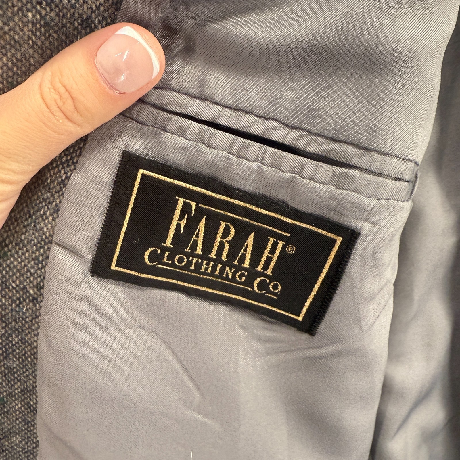 Farah Blazer Men 42 Gray Button Up Collared Long Sleeve Wool Pockets Regular