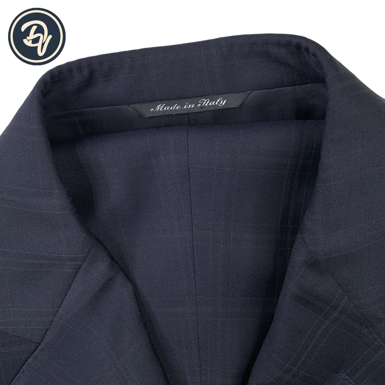 Mens 44 R Canali Blue Label ” Classic Cut ” Navy Blue Windowpane Plaid Suit