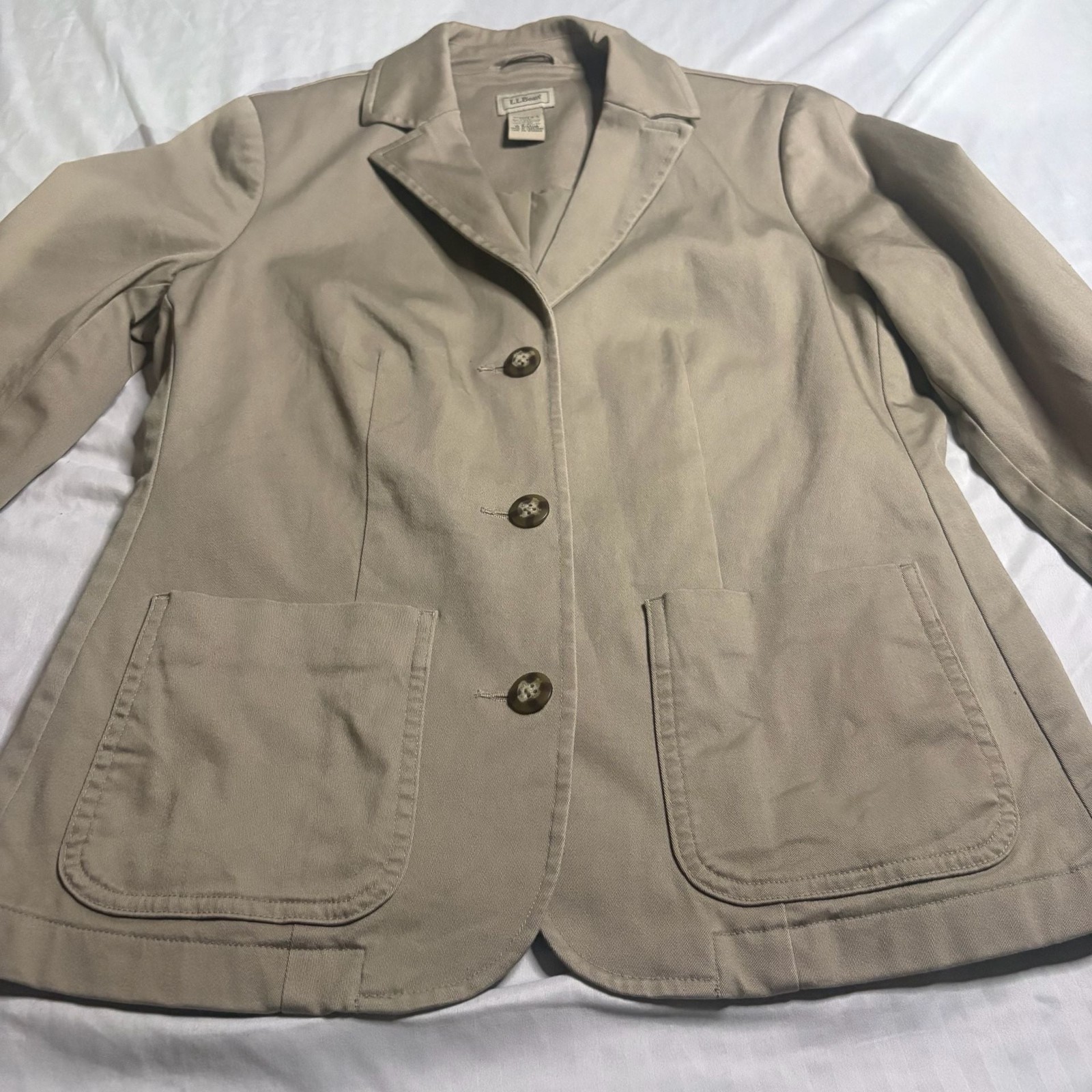 L.L.Bean Women’s Khaki Cotton Spandex 3-Button Blazer Jacket Size 6 Petite