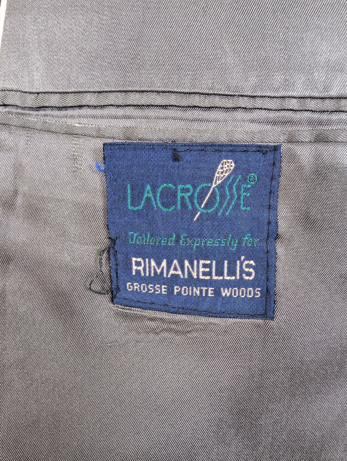 Lacrosse Vintage 2 Piece Suit Mens 44S 38×29 Gray Purple Green Stripe
