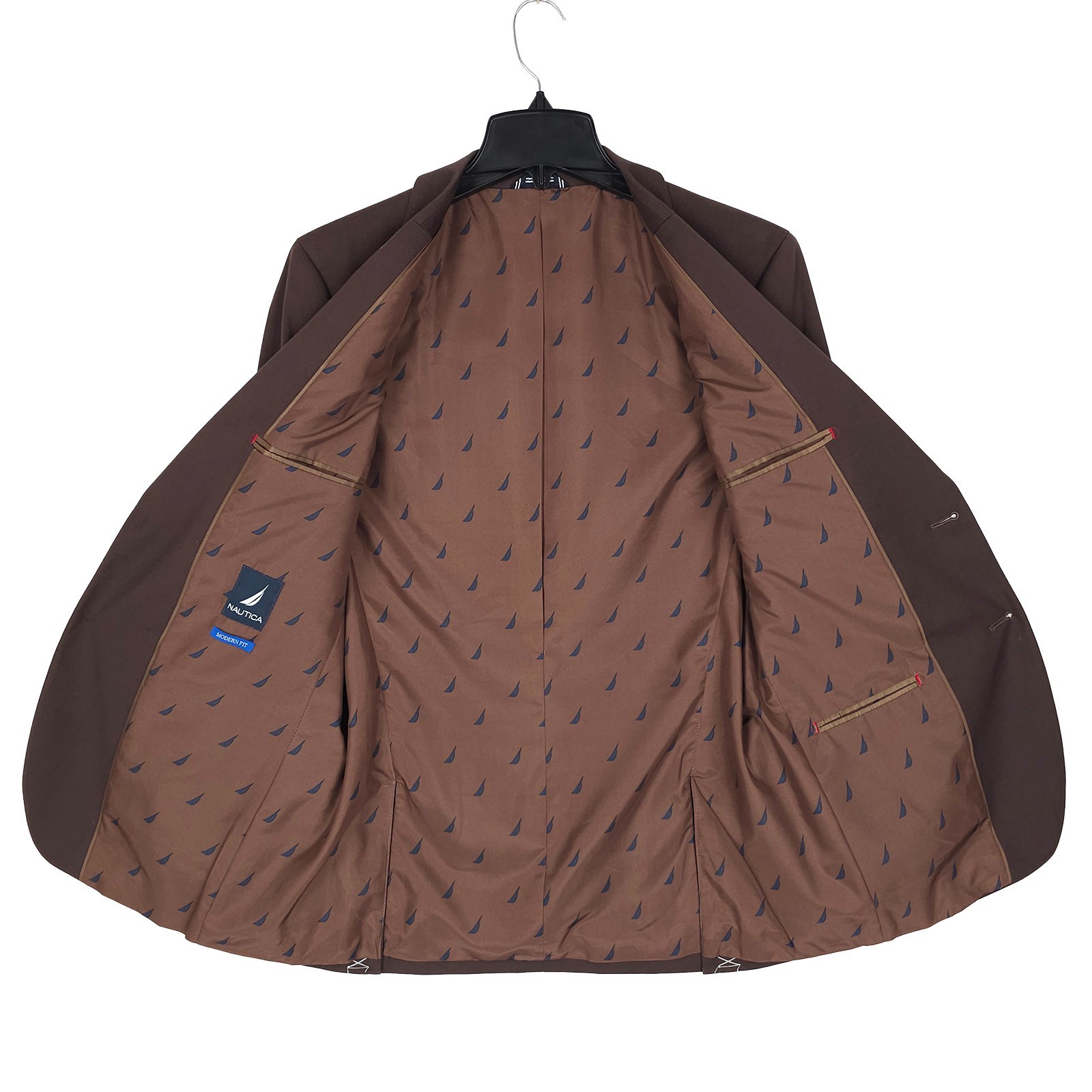 Nautica Mens Modern Fit 2 Piece Suit 38R 32W Brown Solid Stretch NWT