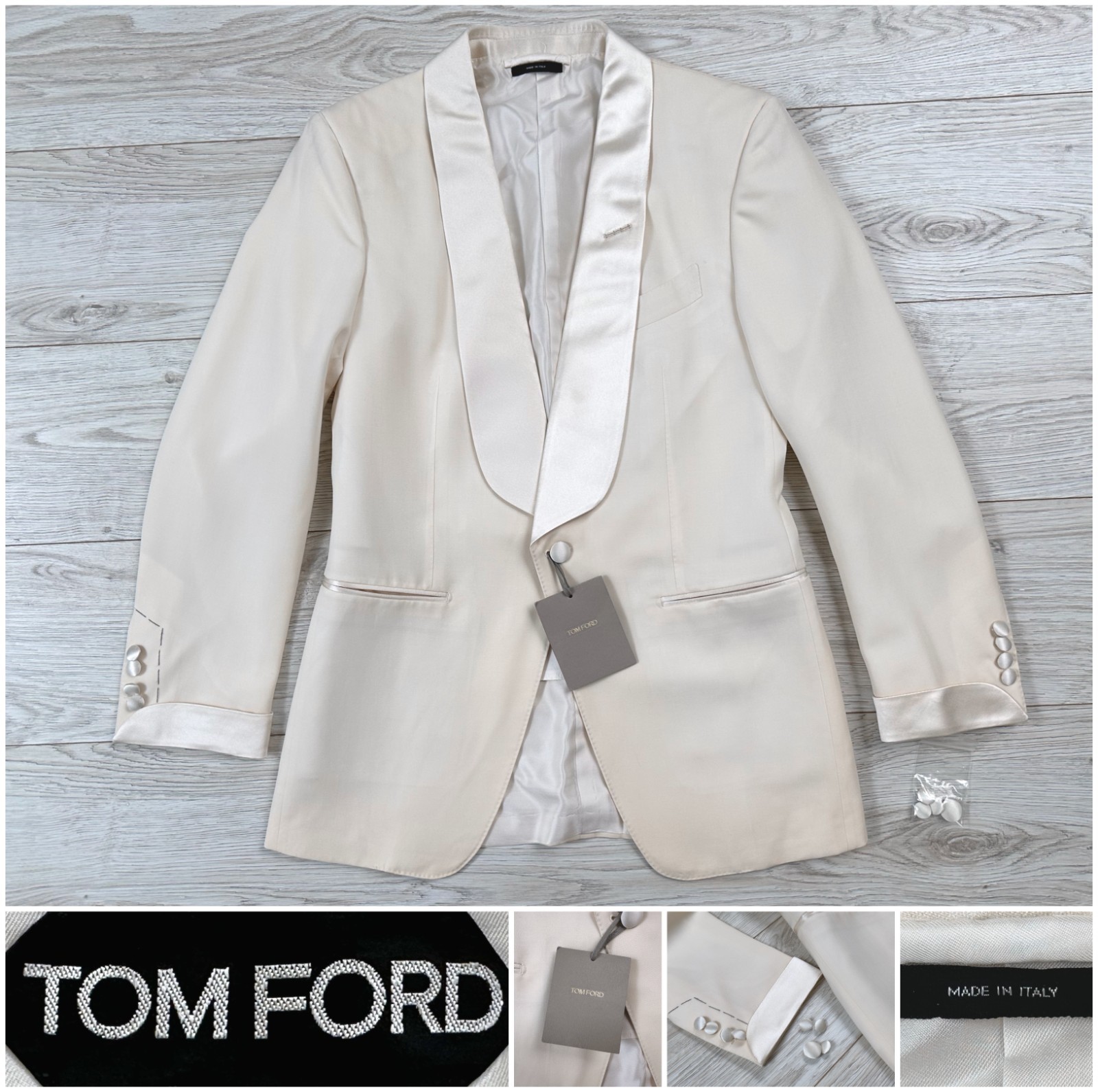 NWOT $6995 Tom Ford Ivory Wool & Mohair Shawl Lapel Tuxedo 38R 48R Dinner Jacket