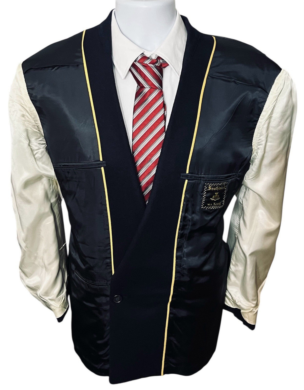 Vintage 70’s SOUTHWICK Double Breasted Navy Blue Blazer Mens 40R Gold Buttons
