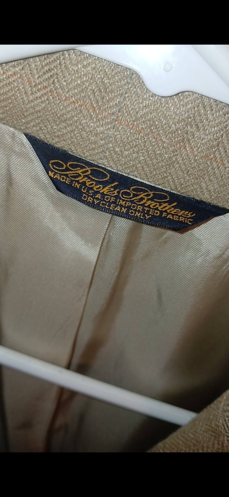 Brooks Brothers Beige Herringbone Tweed Wool Sports Coat 43R 2-Button Vent