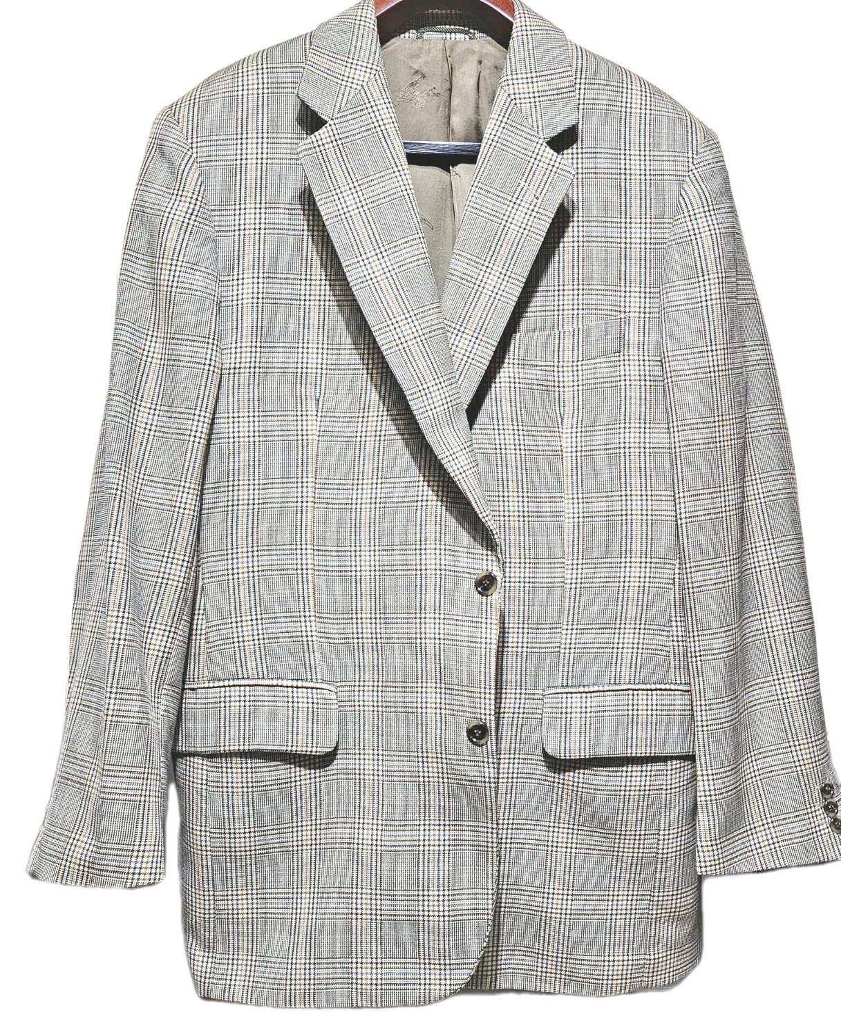 BURBERRYS-Olive Plaid Wool, Mens 2B/NV, All Seasons Sport Coat-(40.L)