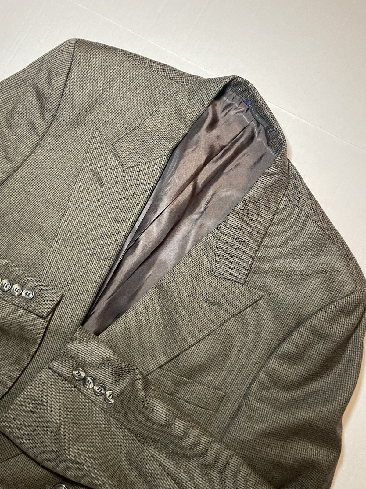 Vtg Burberry Blazer Sport Coat Wool Houndstooth Beige Sz 44L READ