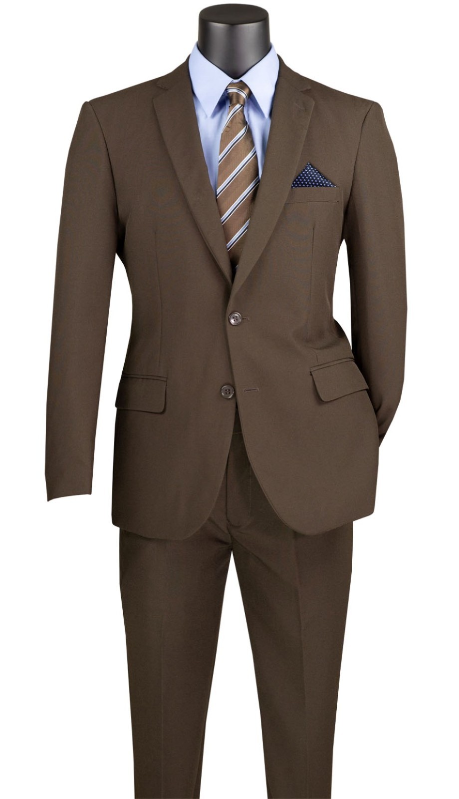 Lucci by Vinci Men’s Regular Fit 2-Piece Solid Color Suit Brown