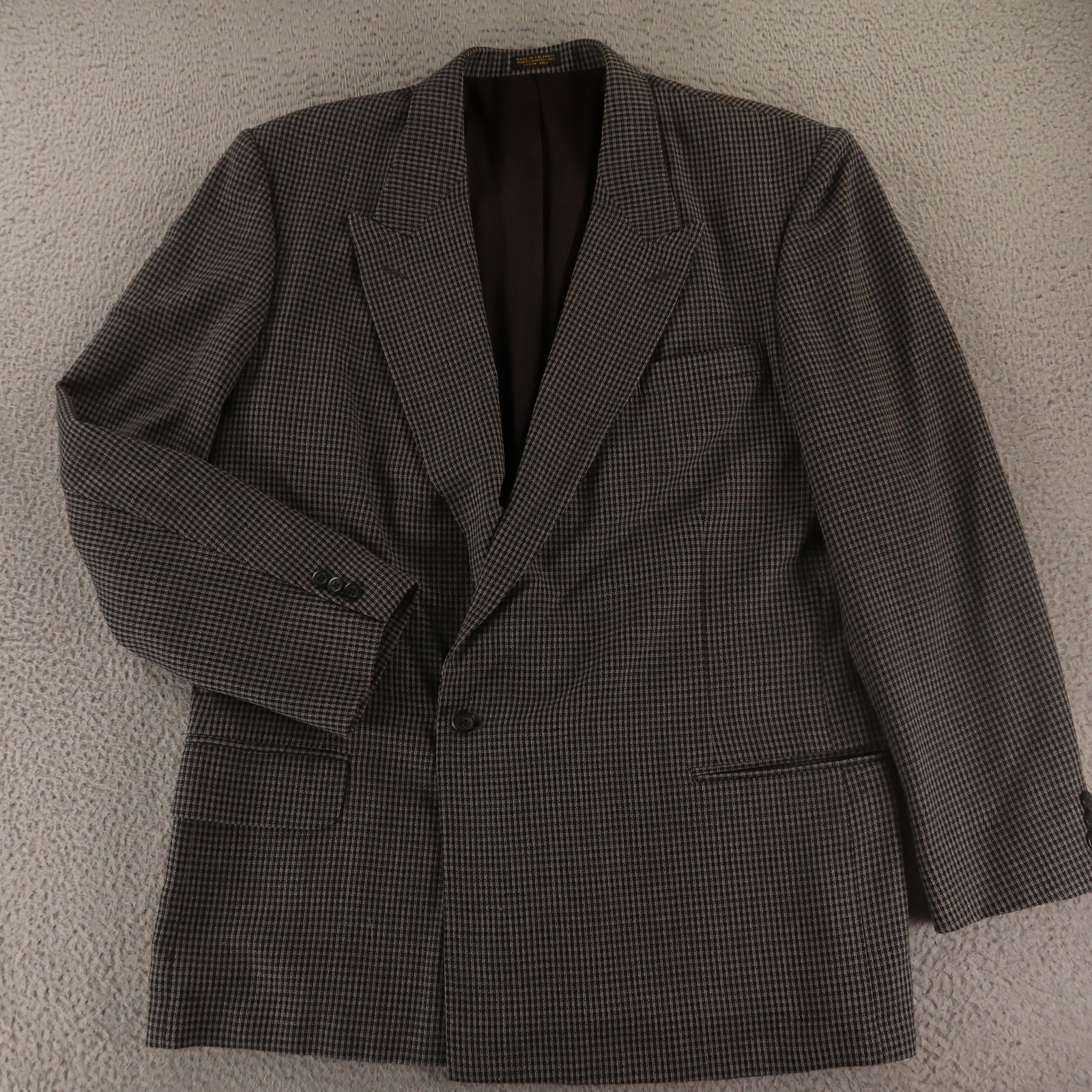 VTG Hopsack Jacket L LT Gray Houndstooth Check 100% Wool Blazer Sport Coat 44L