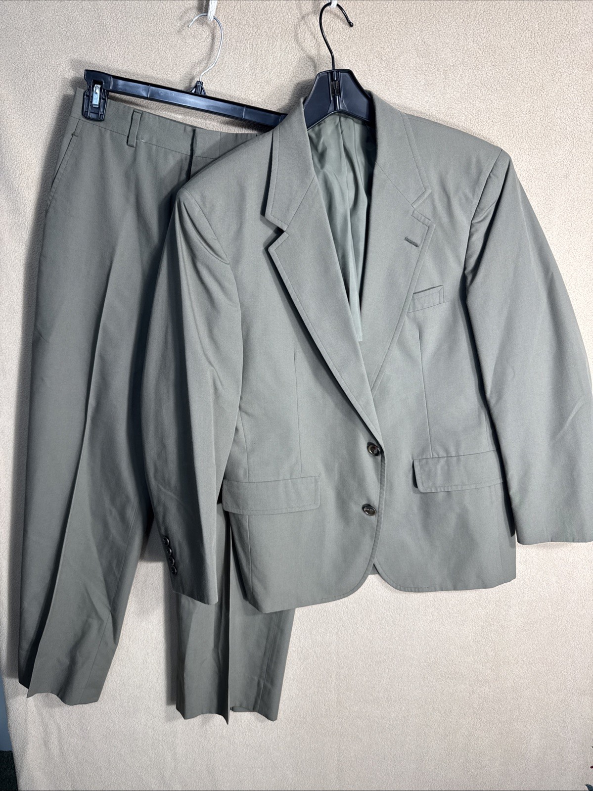 Haspel Lord & Taylor 38S Slim 2 Piece Suit 39×28 Canvas Poplin Feel Olive Drab