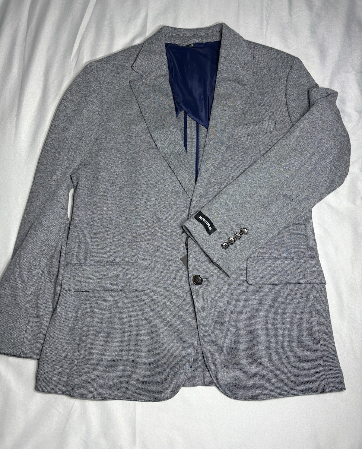 Bonobos Slim Fit Gray Cotton Tweed Suit Jacket 40R Flap Pockets Two-Button