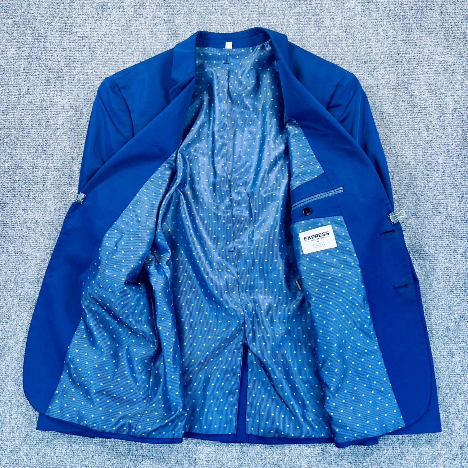Express Innovator 40R Extra Slim Blazer Jacket Cobalt Blue Cotton Blend Stretch