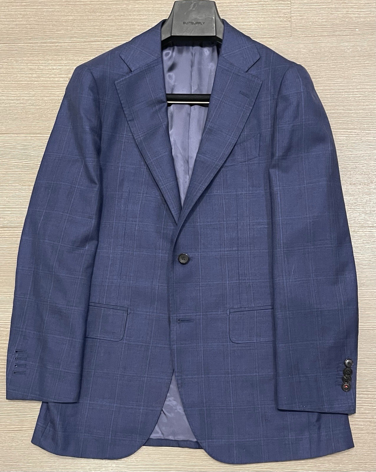 SUITSUPPLY E.Thomas LaSpalla Wool Silk Linen Blue Slim Suit 36R Pants 32×30