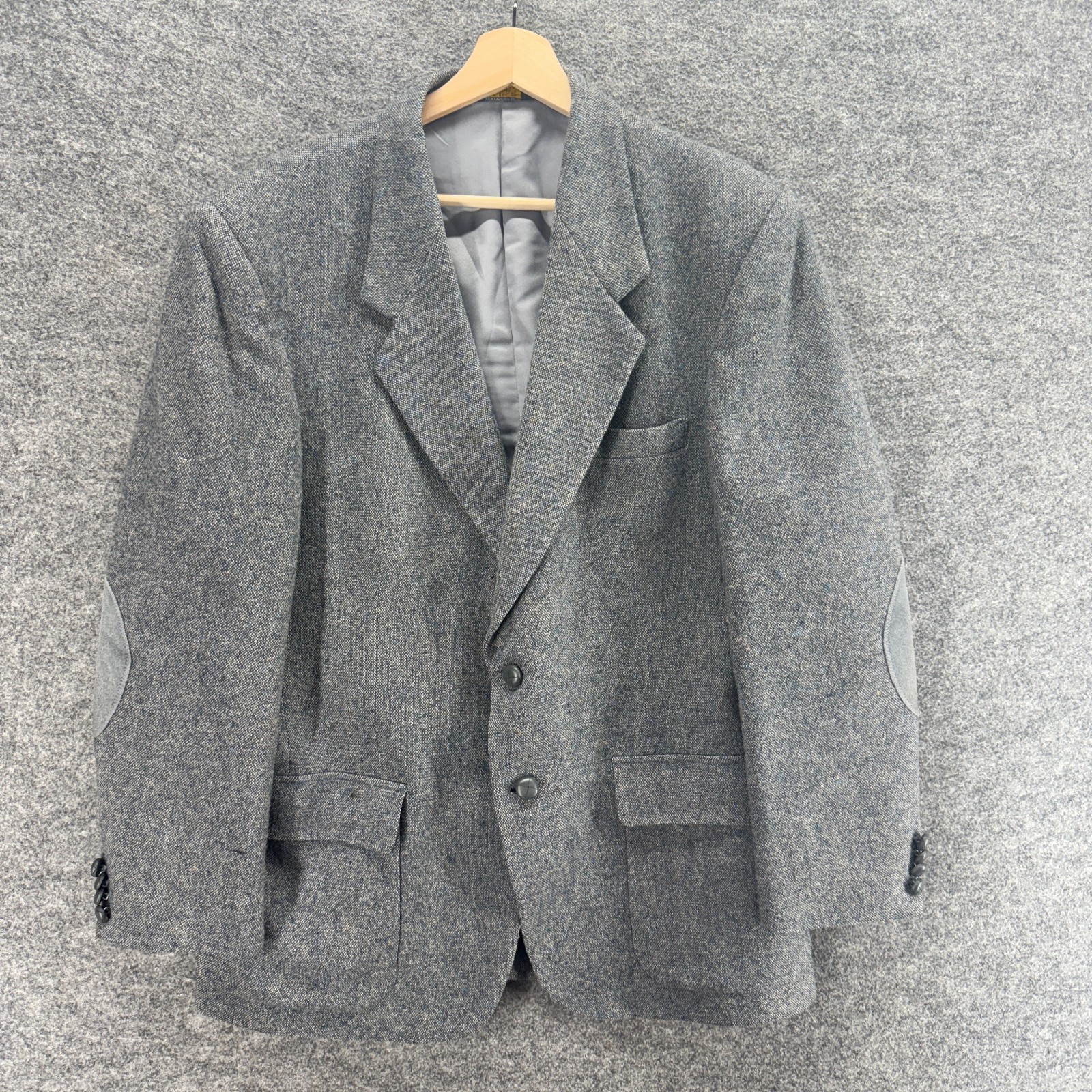 Farah Blazer Men 42 Gray Button Up Collared Long Sleeve Wool Pockets Regular