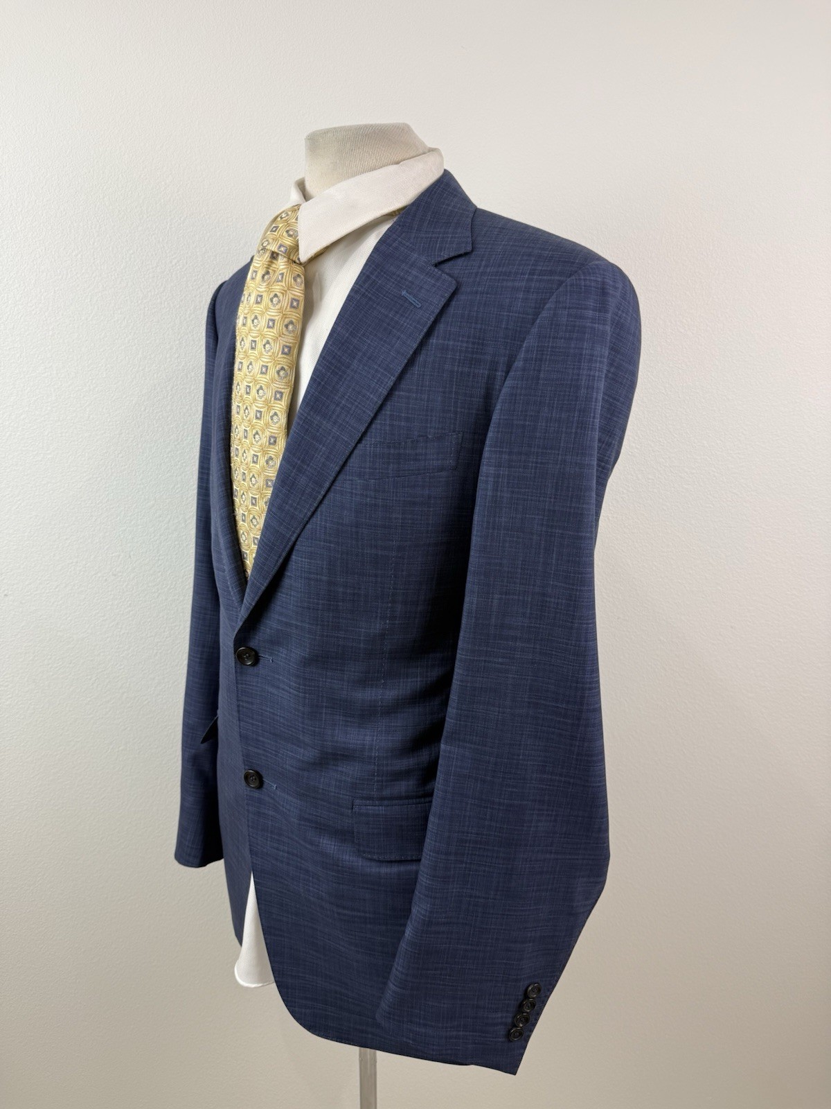 Canali Exclusive Men’s Blue Check Super 150 Wool Silk Suit Sz 44 L Pants 38 X 34