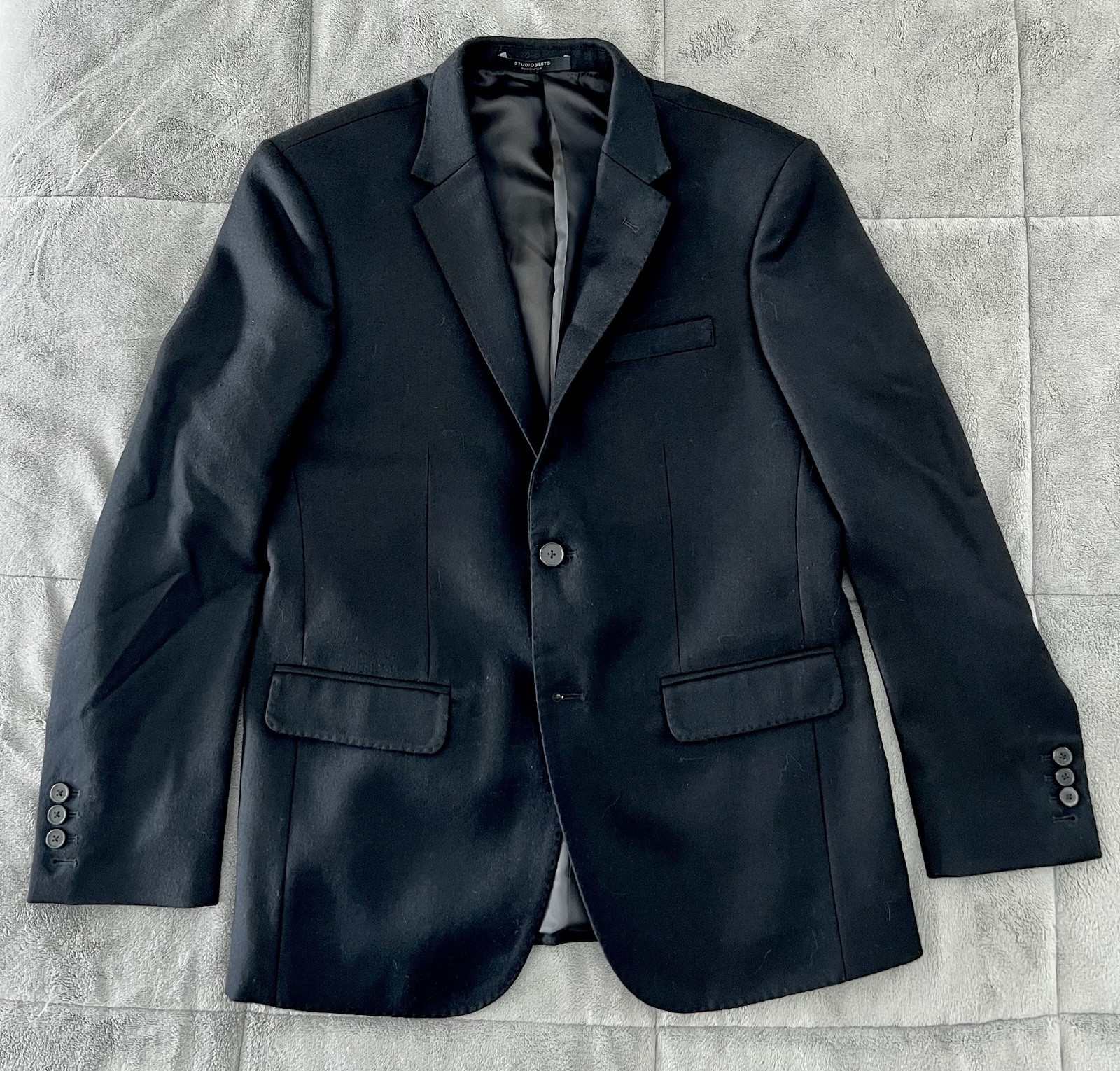 Naples Italian Fine Wool Tweed Black Suit Jacket Sport Coat, 38-40 Chest