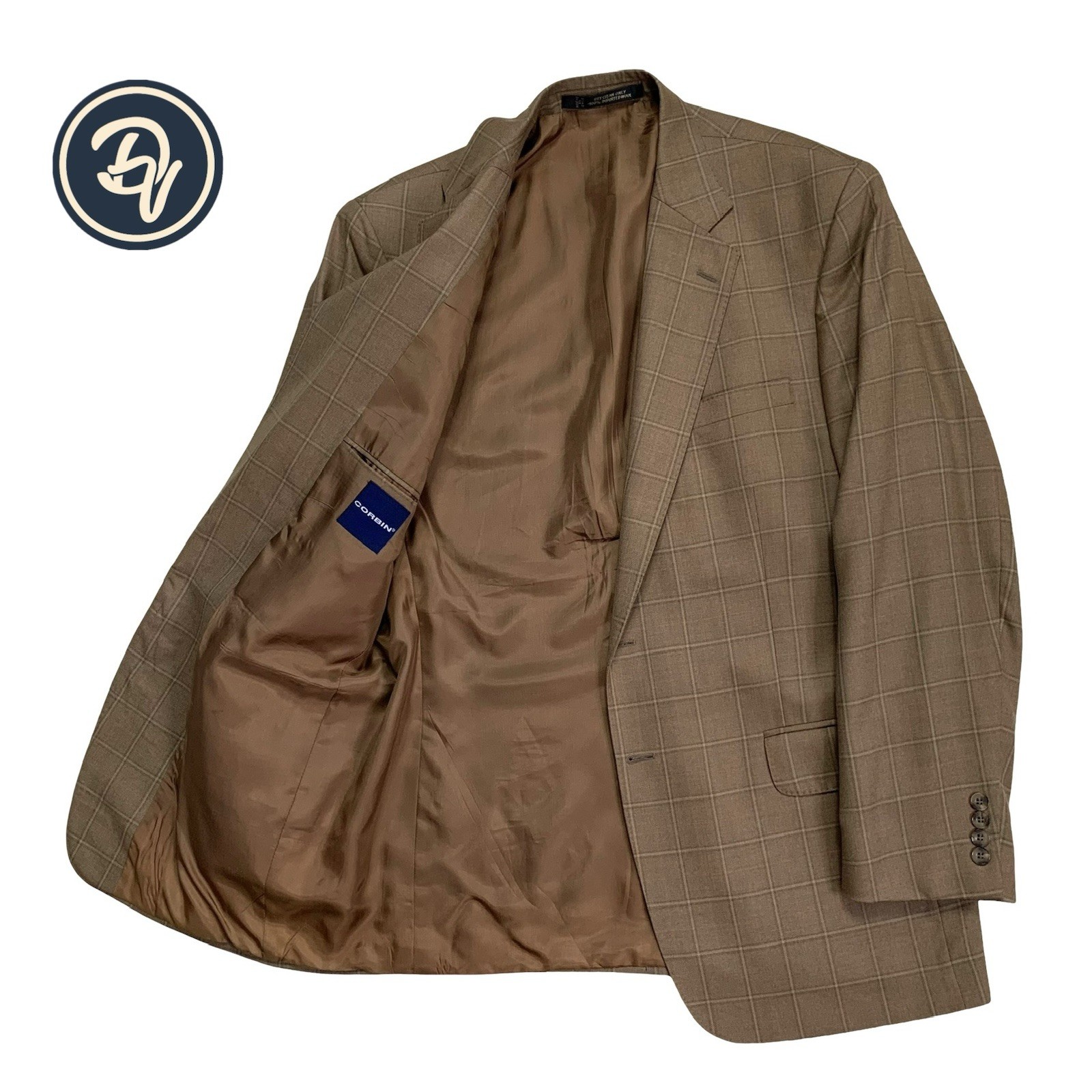 Mens 42 L Corbin ” Classic Cut ” Harvest Brown Windowpane Wool Blazer