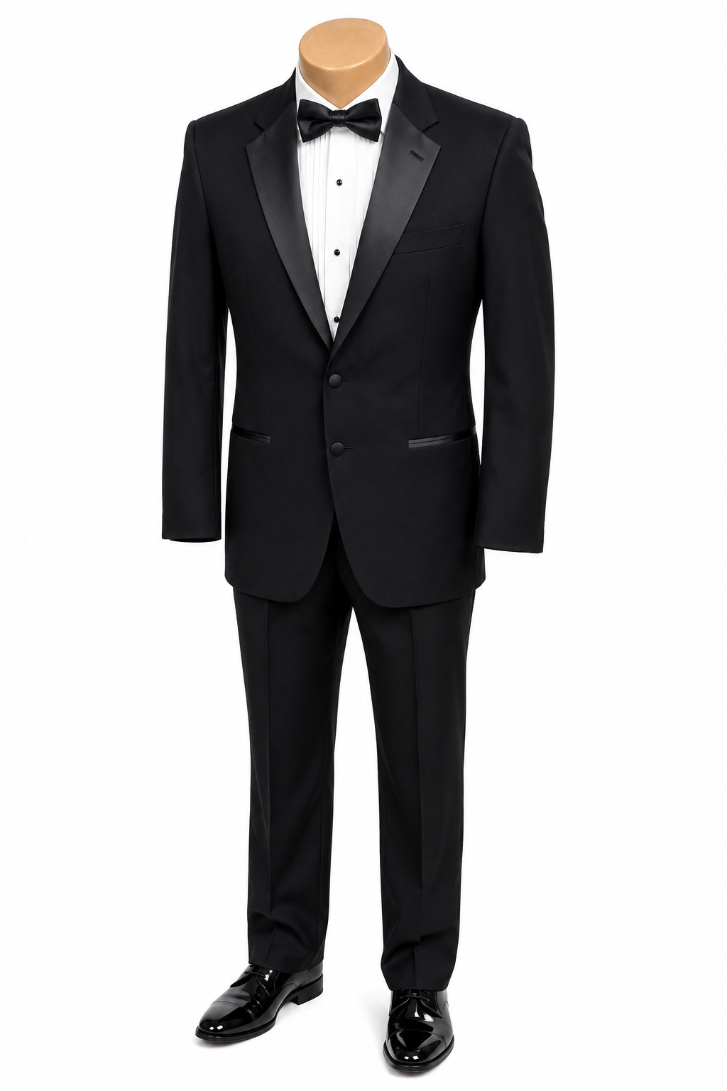 Men’s Black Jean Yves Tuxedo Two-Button with Satin Notch Lapels Size 44L 38W