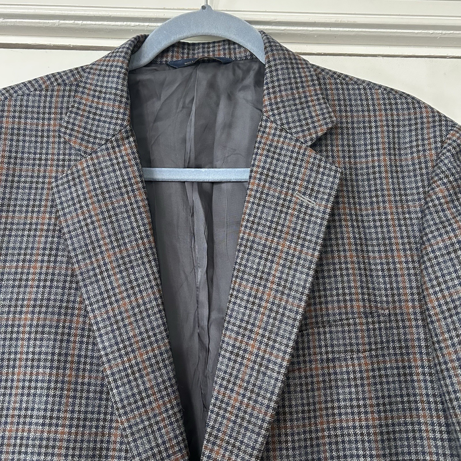 Brooks Brothers Madison Blazer 42R Blue/Gray Houndstooth Plaid Lanificio di Pray