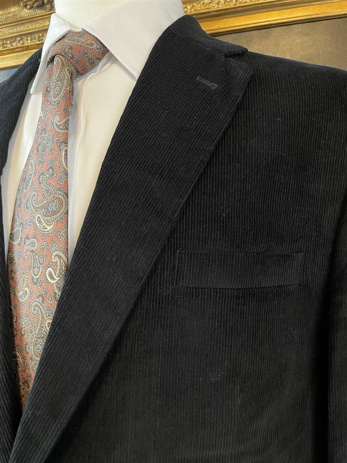 StudioSuits 48R Bespoke Black Corduory 100% Cotton 2Btn Blazer Jacket Sport Coat