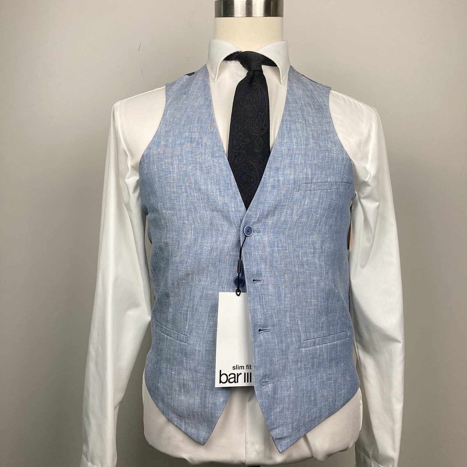 Bar III Mens Slim-Fit 100% Linen Suit Vest Blue Small E091419