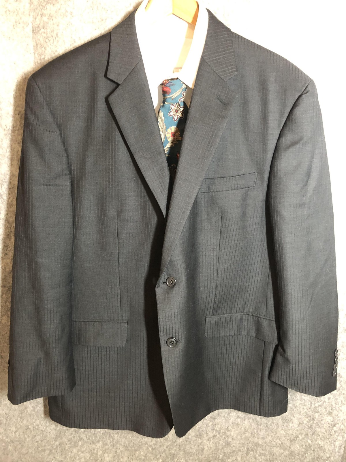 Calvin Klein Suit Jacket Mens 46R Gray Wool Notch Lapel Business Classic Office