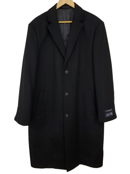 HART SCHAFFNER MARX Mens Size 46L Sheffield Cashmere Wool Black Classic Overcoat