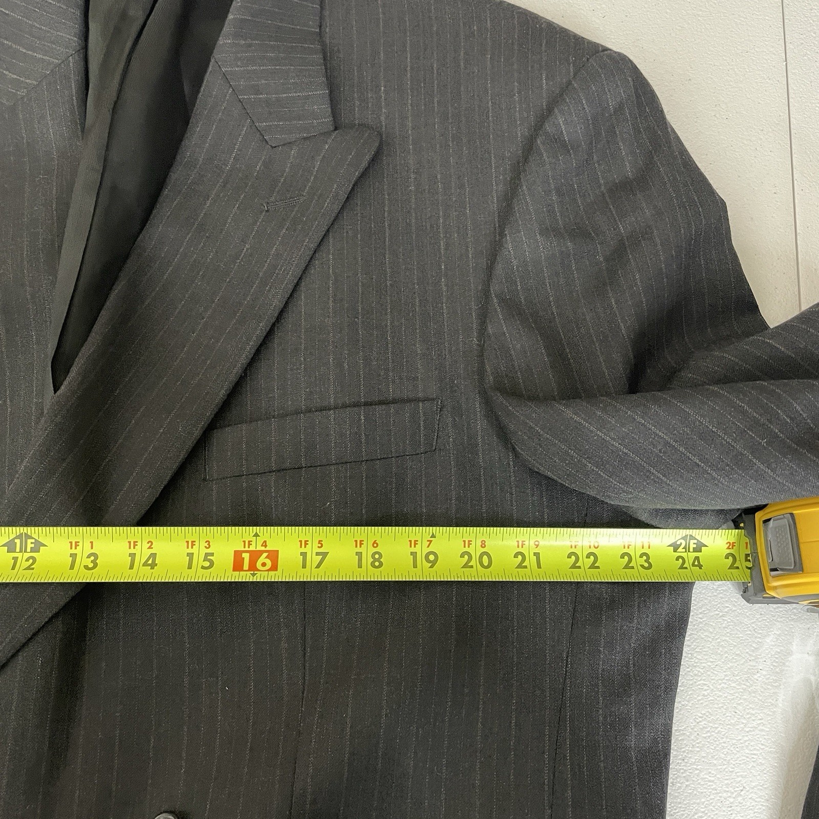 Andrew Fezza 2 Piece Suit Mens 46L 38×32 Brown Striped Wool Double Breasted Peak