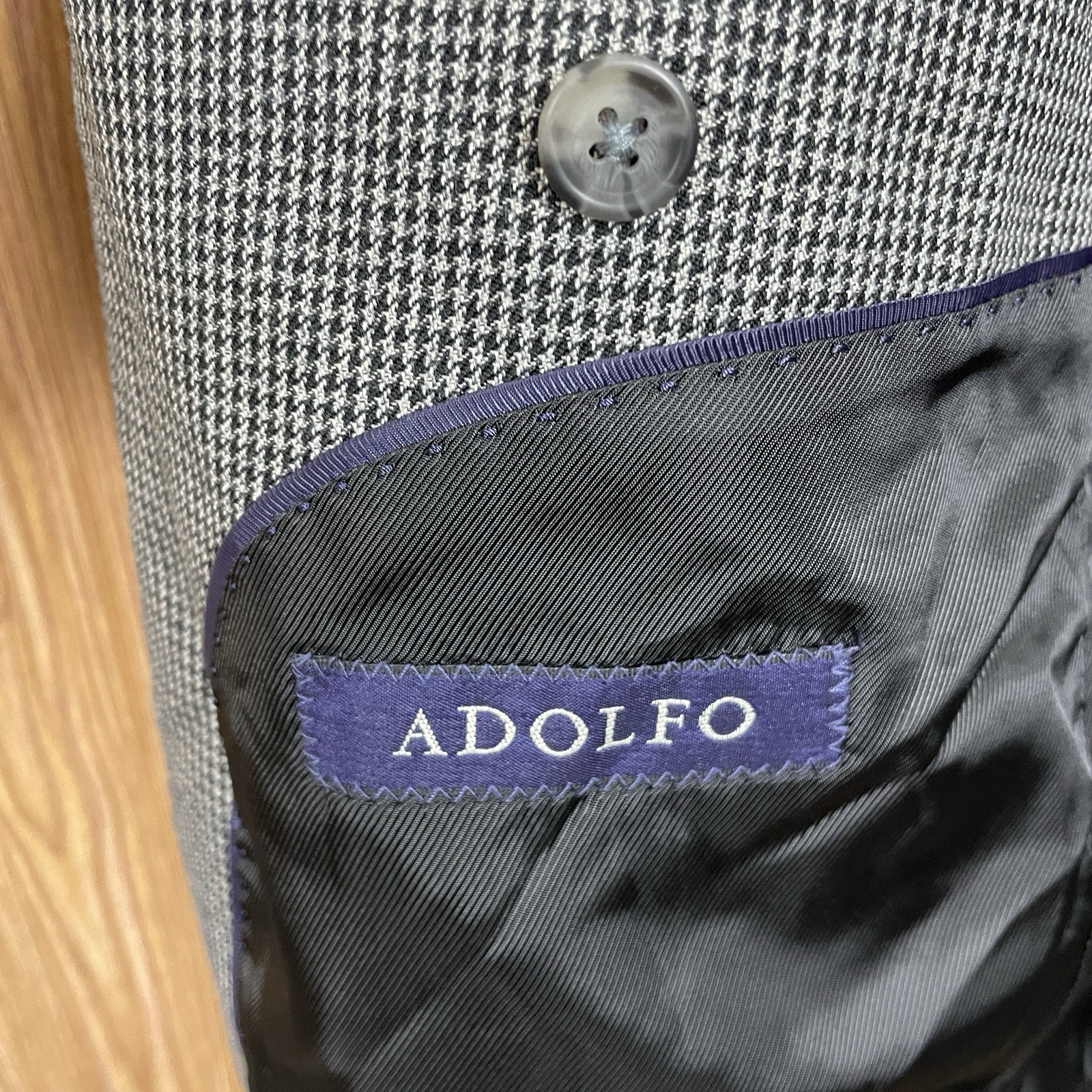 Adolfo Sport Coat Mens 40R Gray Multicolor Houndstooth Polyester Double Vented