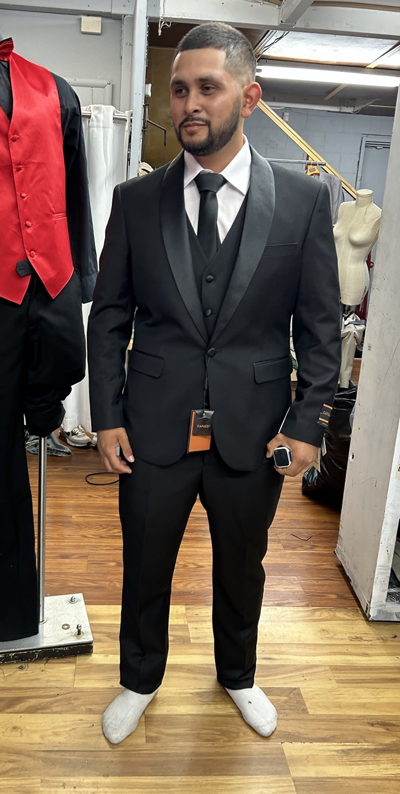 50R Black Tuxedo Shawl Lapel 3 PCS Suit Set for Men Formal Wedding
