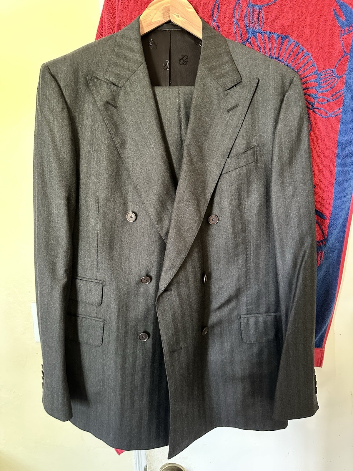 Patrick Hellmann Double-Breasted Herringbone Wool Cashmere Suit IT 56, US 44R