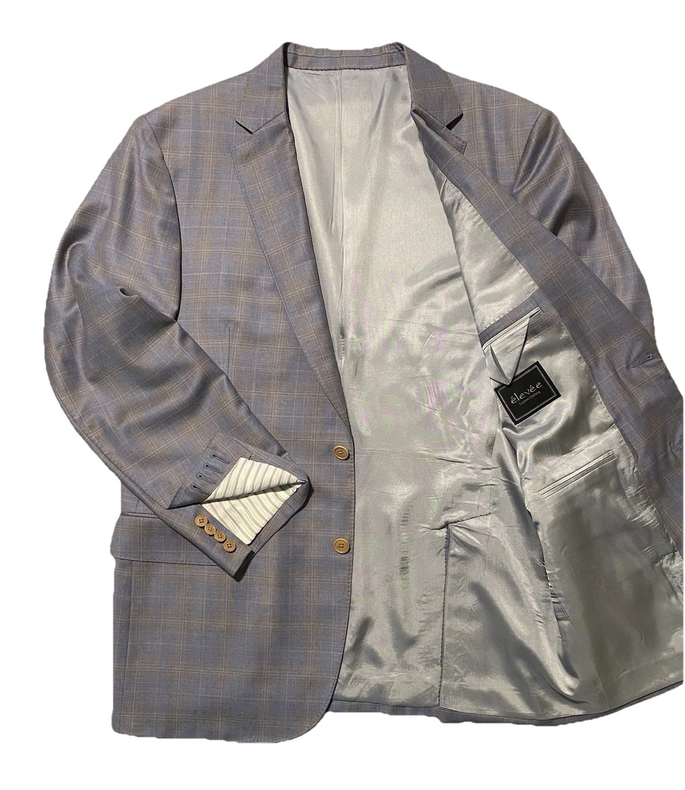 Elevee Custom Made Surgeon Cuff Plaid Blue & Brown Men’s Sport Coat Jacket 44R