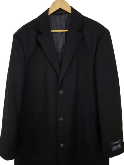 HART SCHAFFNER MARX Mens Size 46L Sheffield Cashmere Wool Black Classic Overcoat