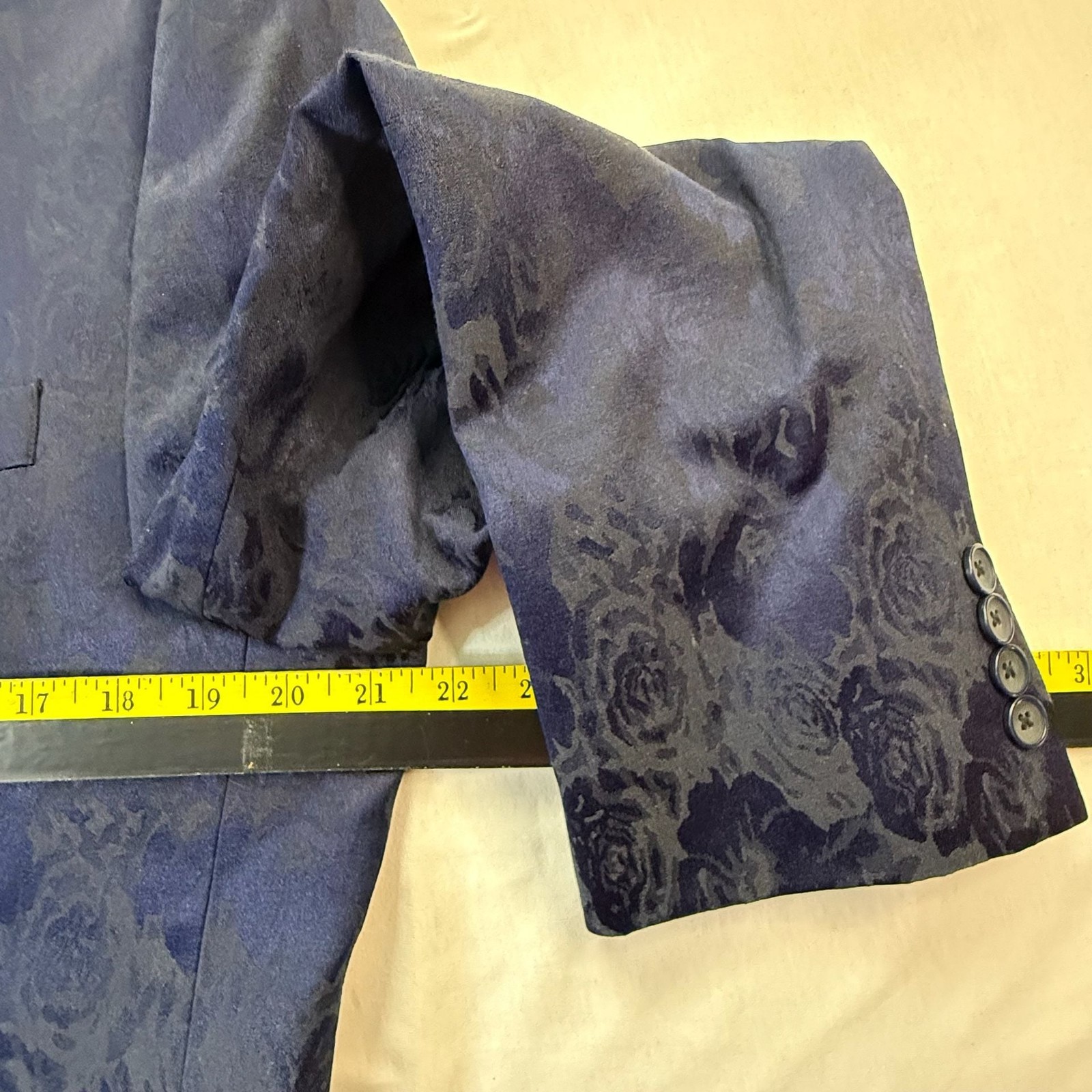 Van Heusen Studio Navy Blue Floral Jacquard Tuxedo Blazer with Satin Lapels