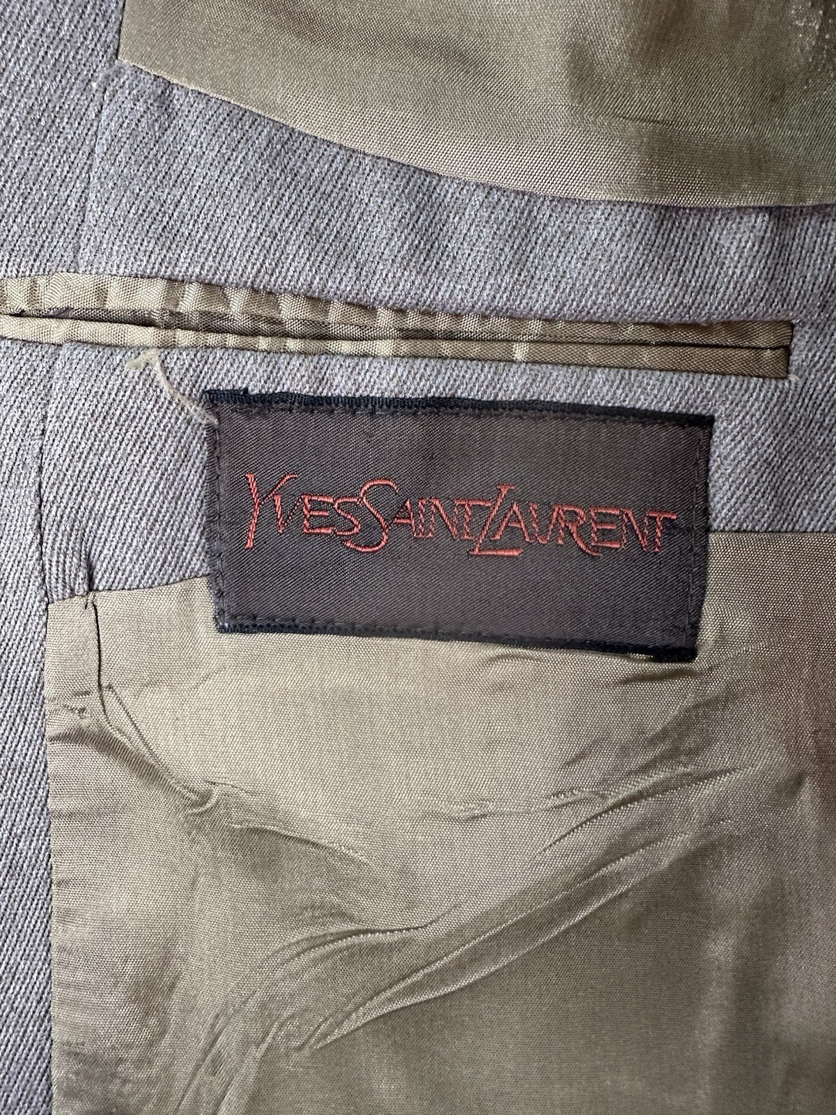 Vintage Yves Saint Laurent Blazer 38R Taupe Wool Solid Designer Sport Coat USA