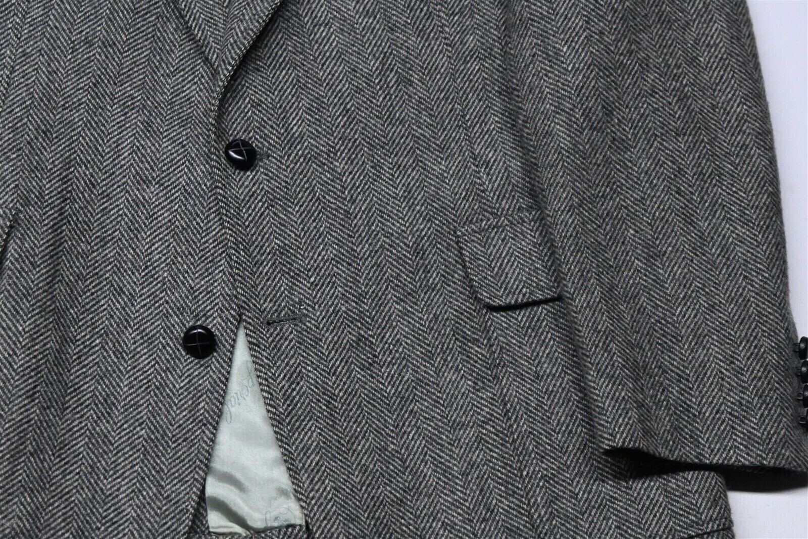 Vtg Haggar 44R Gray Herringbone Tweed Wool Mens Blazer Sport Coat Jacket