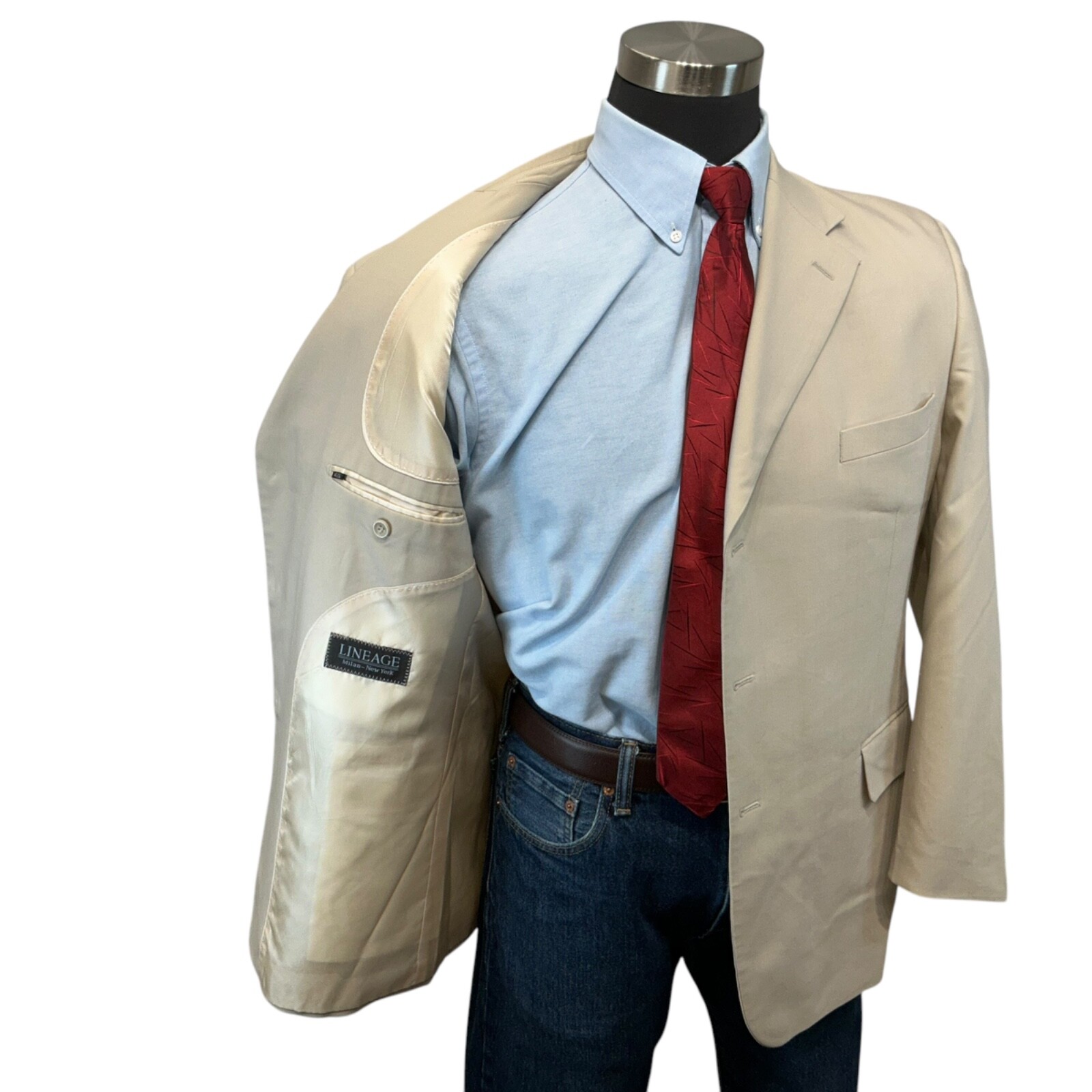 42S LINEAGE MILAN NY Men’s 100% MERINO WOOL Super 120s ivory Beige tan. NEW