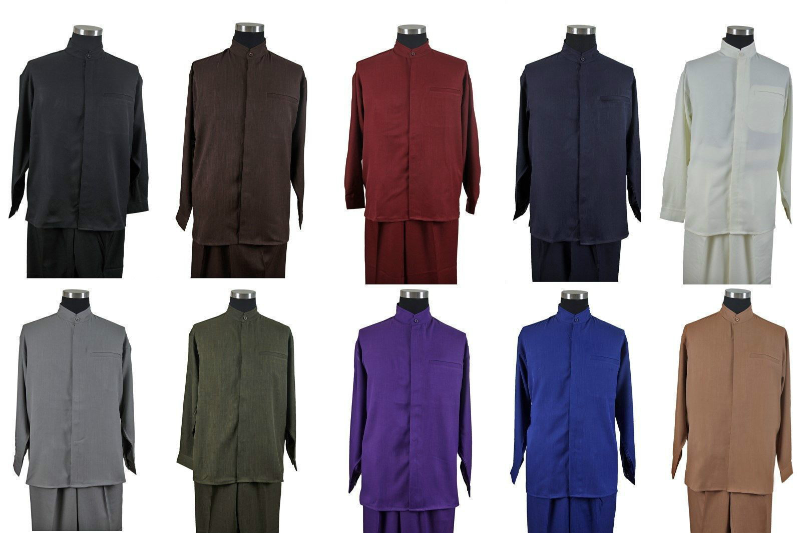 Men’s 2pc Casual Shirt & Pants Set Mandarin/ Banded Collar Long Sleeve #2826