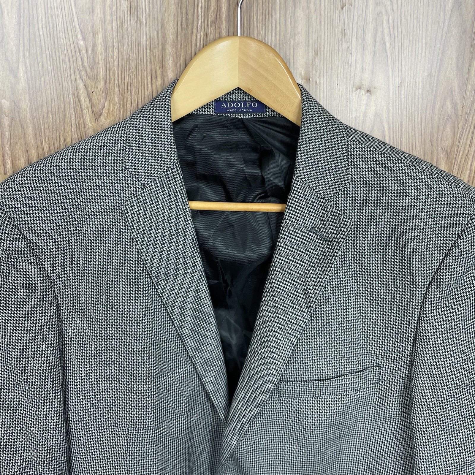 Adolfo Sport Coat Mens 40R Gray Multicolor Houndstooth Polyester Double Vented