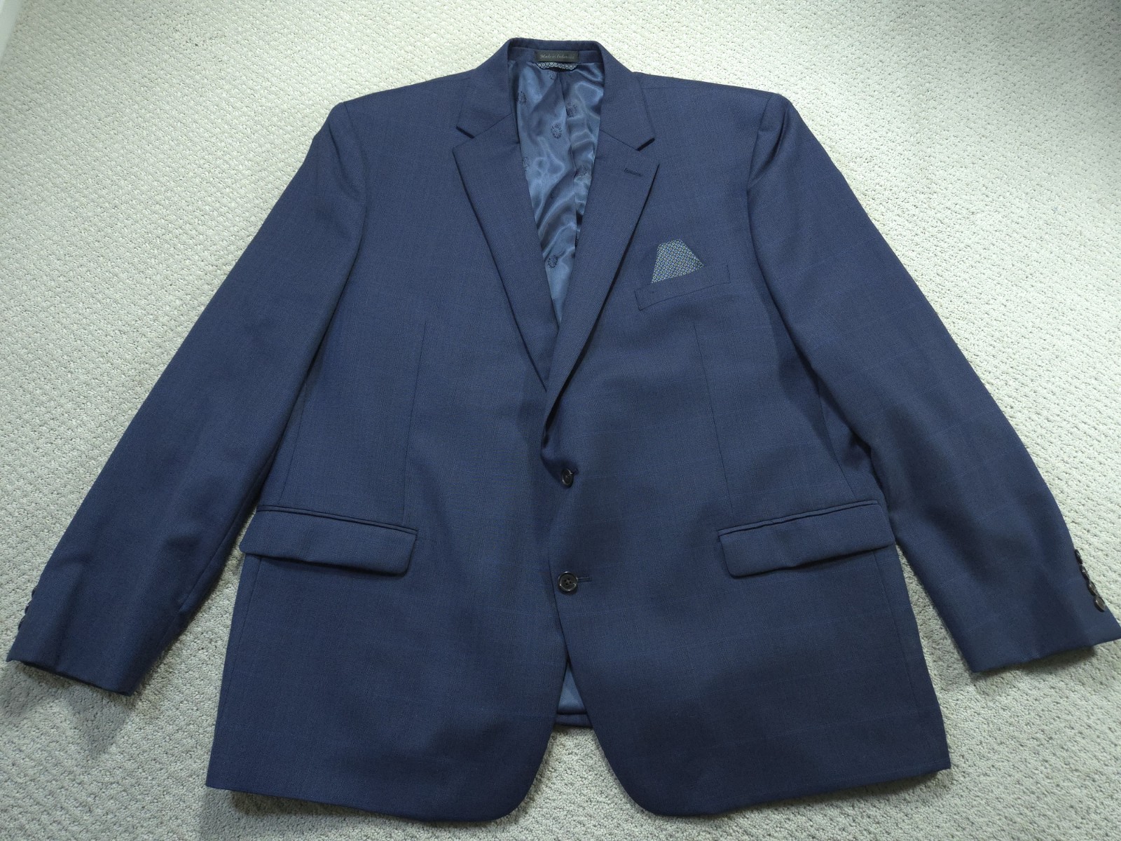 Ralph Lauren Blazer Mens 50R Blue Check Sport Coat Jacket Wool Polyester Stretch