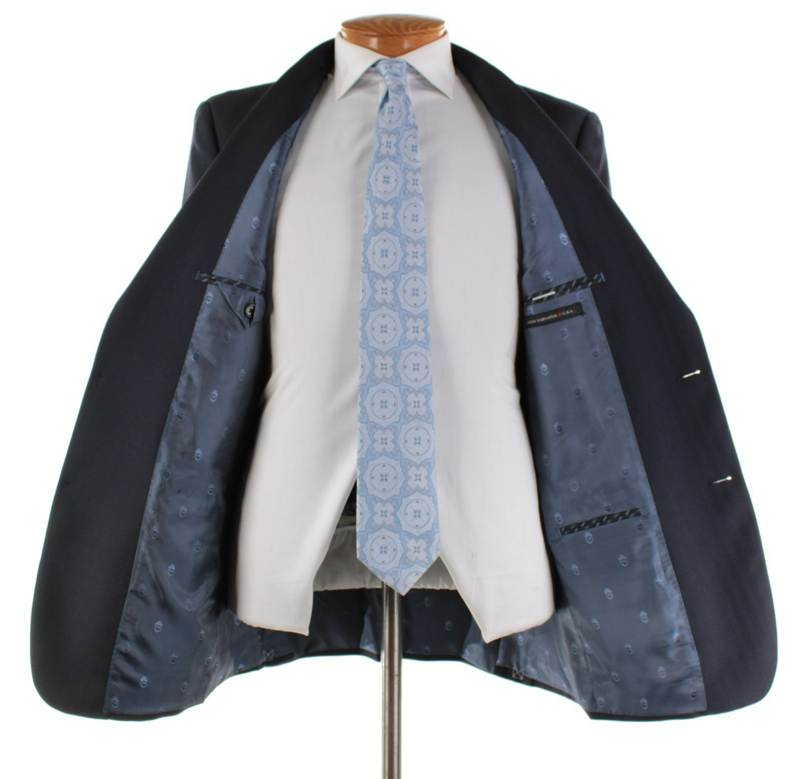 John Varvatos NWT Wool Two Piece Suit Size 44L US In Blue Tonal Stripe w/ Dots